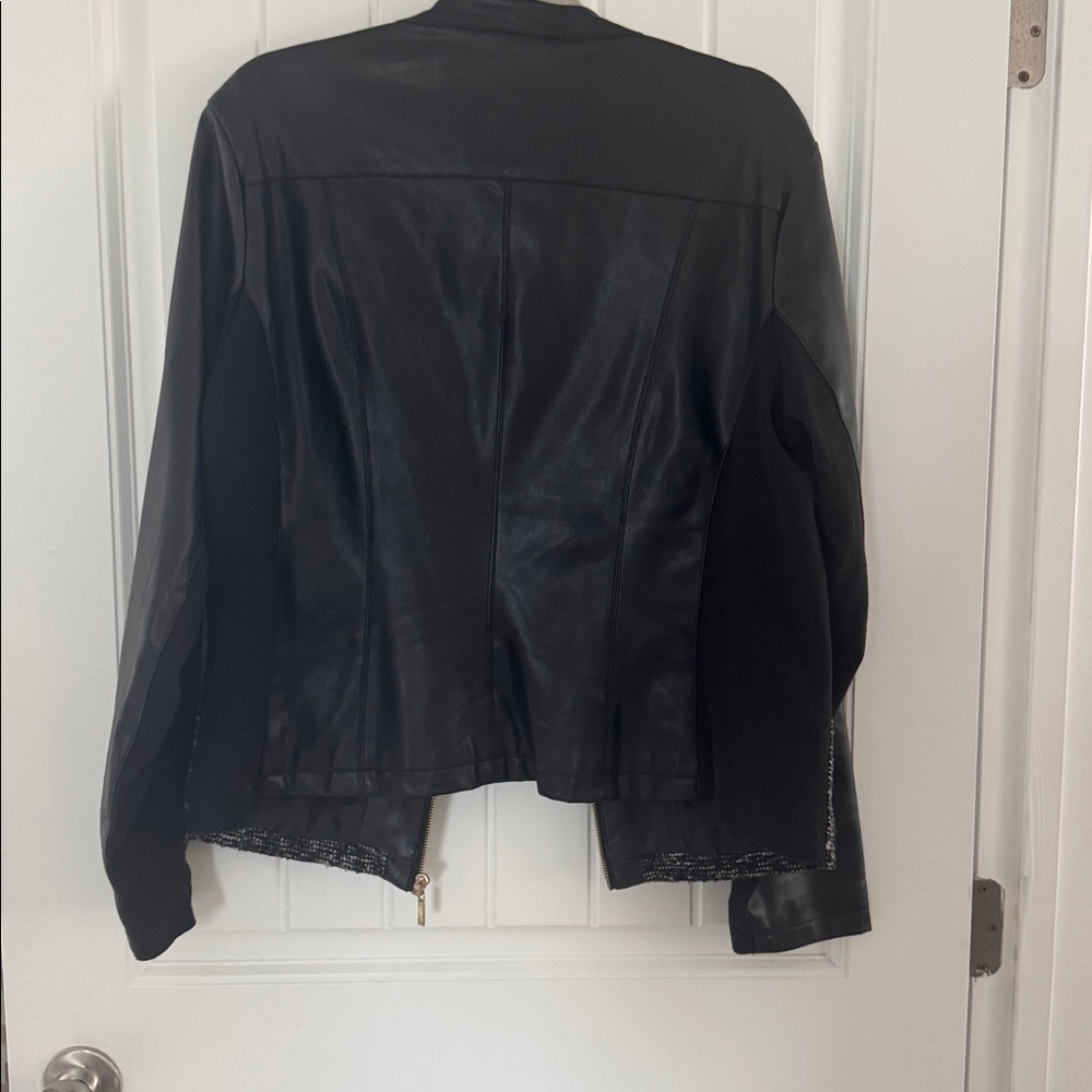 Ivanka Trump Black and Gray Leather Jacket - Picture 2 of 3